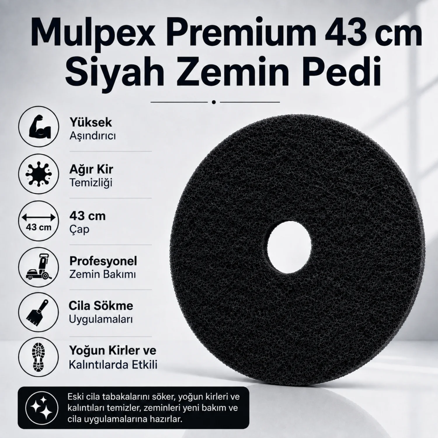 Mulpex Premium 43 cm Siyah Zemin Pedi Cila Sökme ve Ağır Temizlik Pedi